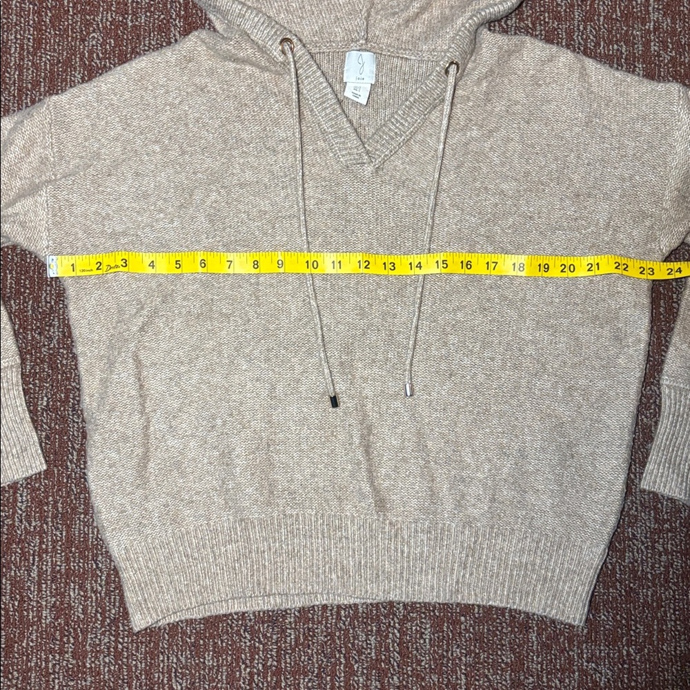 Joie V-Neck Beige cropped hooded knit Sweater oatmeal light brown cozy sweater S - Picture 10 of 12